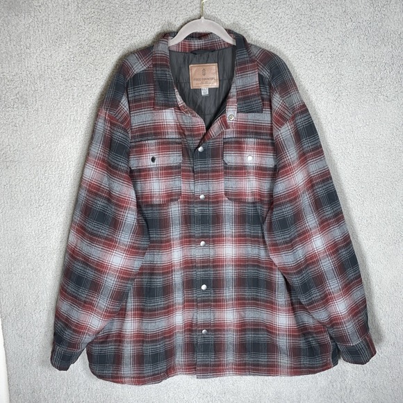Free Country Other - Free Country Men's Sz 4XLT Quilted Plaid Flannel Jacket Red Gray Black
